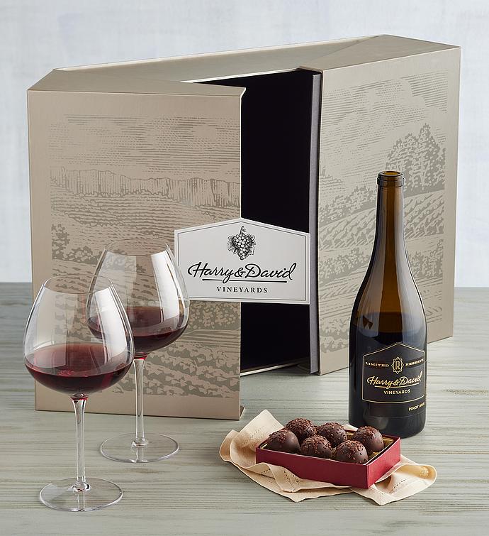 Reserve Pinot Noir with Glasses and Truffles Gift Set
